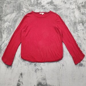 Boden Sweater Womens L Red Wool Cotton Lina Long Sleeve Button Detail‎ Preppy